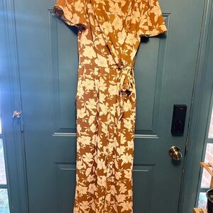 Floral Wrap Dress in Brown and Cream